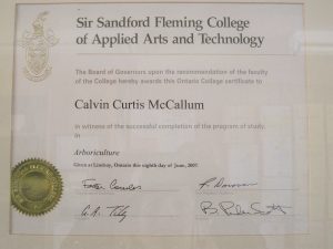 Calvin's Arboriculture certificate